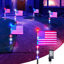4Th of July Decorations Outdoor  Red White and Blue Lights 6 Flag Lights Pathway picture
