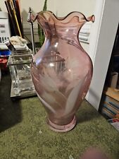 Lenox Expressions of the Heart Pink Tulip Vase Pink Glass Etched Flowers picture
