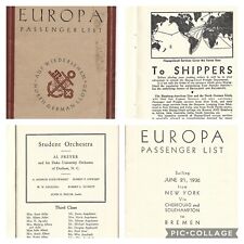 Vintage 1936 S.S. Europa PASSENGER LIST From NYC New York City to Bremen Germany picture
