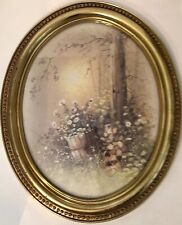 Vintage Syroco Wild Flowers Scenery Oval Gold Rose Frame Picture USA picture