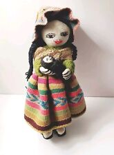 Vintage Handmade Peruvian Cloth Mama Doll With Baby Woven in Wool Embroidered picture