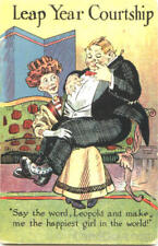 1908 Leap Year Courtship Fat People Antique Postcard 1C stamp Vintage Post Card picture
