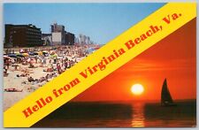 Postcard VA Hello From Virginia Beach Sunset Seashore B44 picture