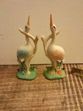 Pair Vintage Porcelain Storks Beautiful Pastel Figurines, Made In Italy Napoli picture