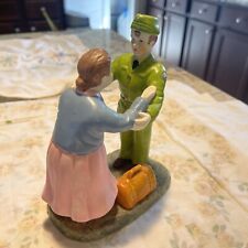 USSR Russian Soldier Figurine w/ Mother - 1940s 1950s - Porcelain - Welcome Home picture