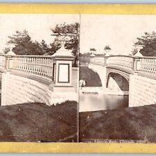 c1880s Chicago, ILL Real Photo Lincoln Park Bridge Stereo Card B Series Boat V21 picture
