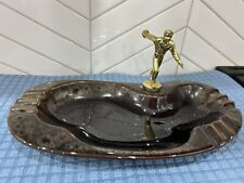 Vintage Ashtray with Man Bowling Mid Century Modern Drip Glaze Ashtray picture