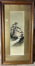 Vintage Japanese Gold And Lacquer Painted Mountain Scene Framed 13.5” X 26.5” picture