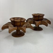Monkey Pod Wooden Flower Lotus Tiki Candle Holders MCM - Stair Step - One Larger picture