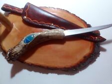 Custom Stag Handle Fillet Knife With Matching Striped Agate Inlays picture