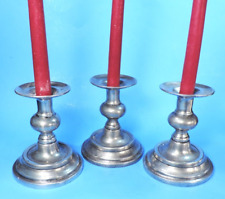 set of 3 HEAVY (99%) PEWTER CANDLESTICKS picture