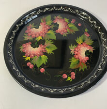 Daher Decorated Ware Made In England Round Black Floral Metal Tray picture