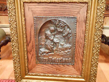 RARE COPPER RELIEF PLAQUE WOMAN KNEELING AND PRAYING AT GRAVE 