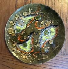Gorgeous Signed M Ratcliff Enameled Copper Modern Abstract Plate Stone Mtn MCM picture