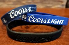 NEW Set of 3 Coors Light Beer Wristband Bracelets Beer Bottle Band Blue & Black picture