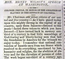 Rare 1866 Anti-slavery newspaper wth speech - SLAVERY ABOLISHED IN WASHINGTON DC picture