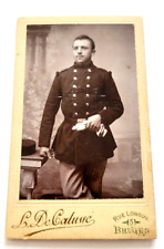 1900s French Soldier Uniform Holding White Gloves CDV Card Military Orig Photo picture