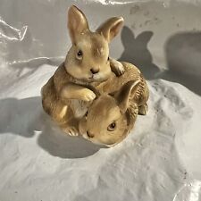 VTG  Porcelain Figurine Bunnies Rabbits Brown #1455 Foil Paper Label - EUC picture