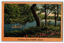 1943 Greetings From Damon Texas TX, River Canoeing View Posted Vintage Postcard picture