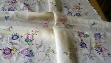 VINTAGE HAND EMBROIDERED IRISH LINEN TABLECLOTH picture