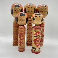 Vintage Kokeshi dolls lot  Japanese  5 wooden dolls Bulk KS003 All Signed Art picture