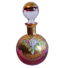 Vintage Tre Fuochi 24K Gold Gilded Venetian Murano Perfume Bottle Red Pink picture
