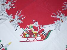 Retro Christmas Tablecloth Vtg Mid Century 1940s Montgomery Wards Rudolph Santa picture