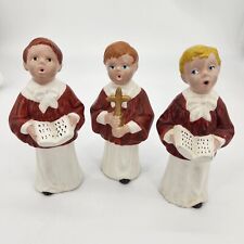 Vintage 1968 Hand Painted Set of 3 Ceramic Choir Boys Christmas Figurines Signed picture