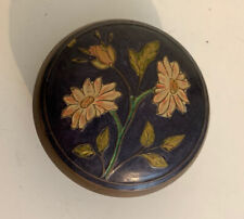 Vintage Round Cloisonné Top Brass Enamel Floral Trinket Box 4.25 picture