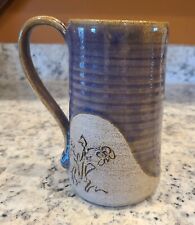 Signed Handmade Stoneware Pottery Flowers Purple Mug 6.25