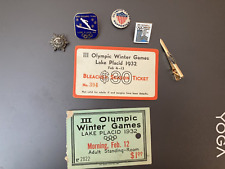 1932 Winter Olympic Games Lake Placid 2 tickets + Placid related pinbacks pins picture