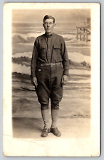 RPPC c1920s Joe Army Breeches Outfit Jacket Hat Boots Portrait Vintage Postcard picture