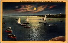 Dewey Beach Delaware Postcard Rehoboth Bay Sailing In Moonlight 1937 SO 1 picture