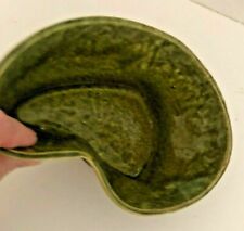 Vtg MCM Olive Green Drip COVINA CA USA Pottery KIDNEY TEARDROP DISH BOWL Old picture