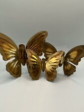 Vintage Home Interiors Brass Tone Metal Butterflies Wall Hangings Set Of 3 picture