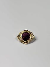 Purple Faceted Faux Gem Pin Tie Tack with Button Chain Lots of Sparkle picture