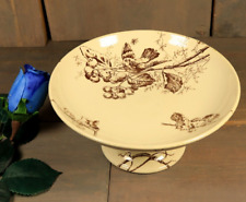 Antique French Compote  Bowl Ironstone Brown Transferware Aesthetic Bird 19thC picture