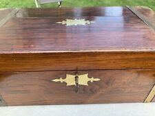19th C ROSEWOOD & BRASS INLAYED ENGLISH WRITING DESK 20X10” SECRET COMPARTMENT picture