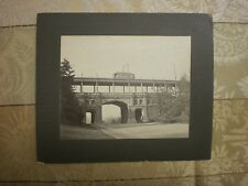 Vintage B&W Trolley Car on Arched Bridge Photo Photograph picture