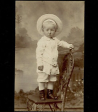 OOAK Vintage Photograph Cute Blonde White Boy Big Hat Chair Rochester NY Sepia picture