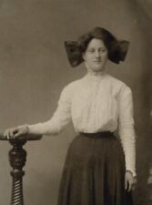 Elegant Lady w/Outstanding Hair Bow Tie Ribbon Topknot Victorian Hairdo Photo  picture