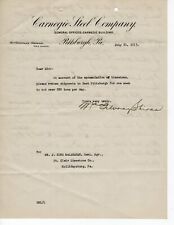 1913 Carnegie Steel Company Signed Letter Pittsburgh, PA St. Clair Limestone Co. picture
