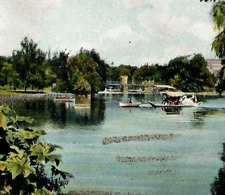 Vintage Glitter Postcard Undivided Back Pond Public Gardens Boating Boston MA picture