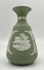 WEDGWOOD SAGE CELEDON GREEN JASPER WARE CAMEO 5in BUD VASE, EXCELLENT COND picture
