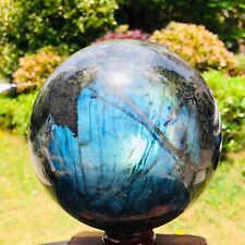 8.64LB Natural labradorite ball rainbow quartz crystal sphere gem reiki healing picture