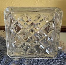 Vintage Clear Glass  Lidded Diamond Pattern  Cigarette Holder Trinket Box 4” Sq picture