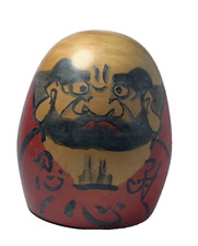 Japanese Daruma Kokeshi Doll Vtg Wooden Black, Red hand painted picture
