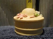 Vintage Genuine Small Porcelain Straw Hat Trinket Box picture