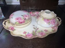 PRUSSIA GERMANY VANITY SET TRAY TRINKET BOX HAIR RECEIVER FLORAL picture