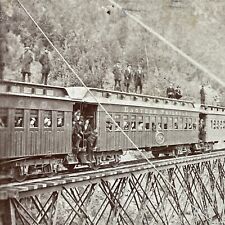 Antique 1870s Men Standing On Train Frankenstein NH Stereoview Photo Card V1839 picture